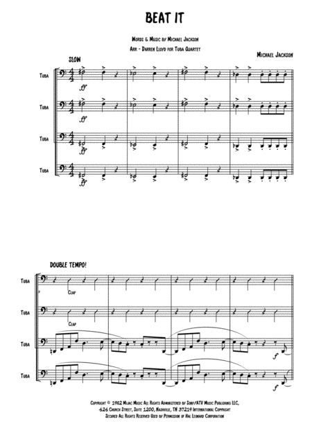 Beat It Tuba Quartet Sheet Music