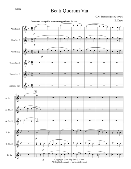 Free Sheet Music Beati Quorum Via For Saxophone Choir