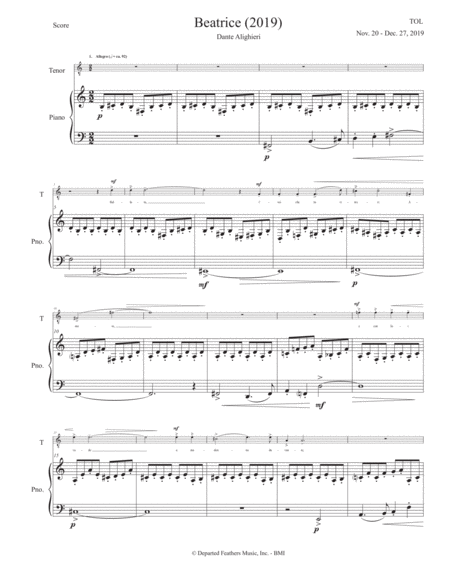 Free Sheet Music Beatrice 2019 Piano Vocal Score