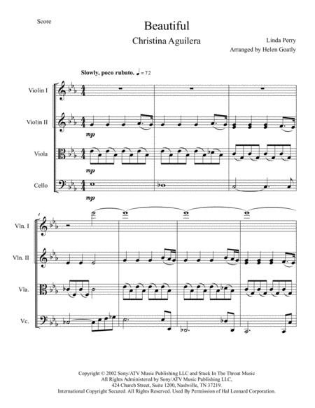 Beautiful By Christina Aguilera For String Quartet Sheet Music