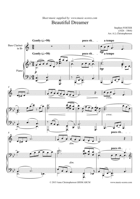 Beautiful Dreamer Bass Clarinet And Piano Sheet Music