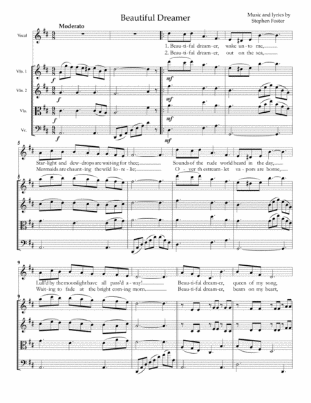 Beautiful Dreamer For Voice And String Quartet Sheet Music