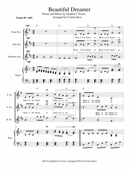 Beautiful Dreamer Key Of F Alto Tenor Baritone Saxophone Trio Sheet Music