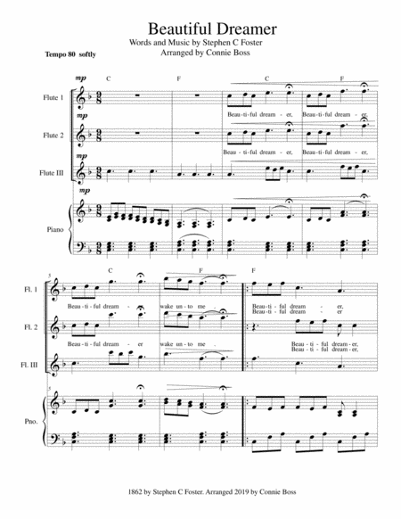 Beautiful Dreamer Key Of F Flute Trio Sheet Music