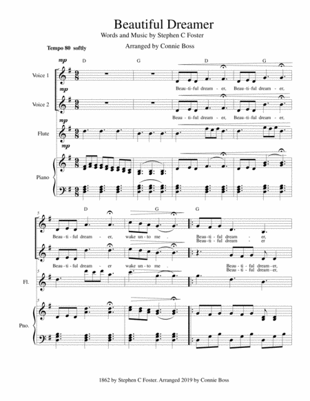 Beautiful Dreamer Key Of G Duet And Piano With Optional Instruments Included Sheet Music