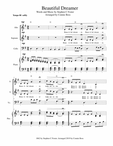 Free Sheet Music Beautiful Dreamer Key Of G For Alto Soprano