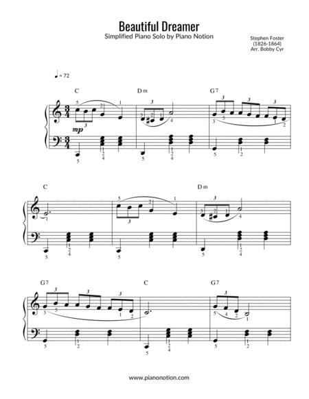 Beautiful Dreamer Stephen Foster Simplified Piano Solo Sheet Music