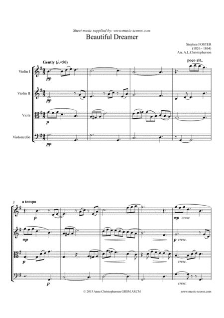 Free Sheet Music Beautiful Dreamer String Quartet