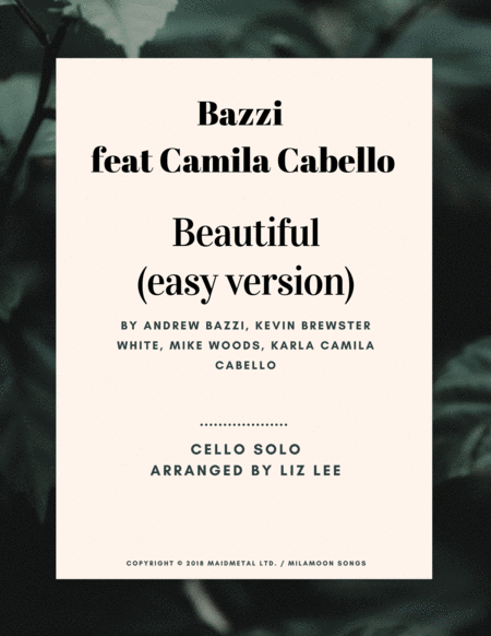 Beautiful Feat Camila Cabello Easy Version Solo Cello Sheet Music