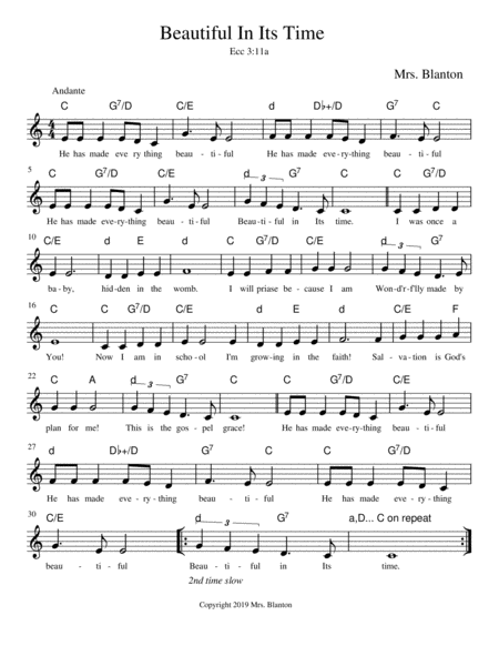 Free Sheet Music Beautiful In Its Time