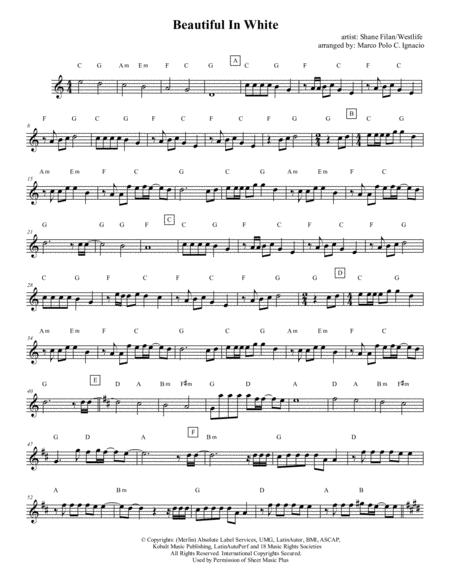 Beautiful In White Shane Filan Westlife Sheet Music