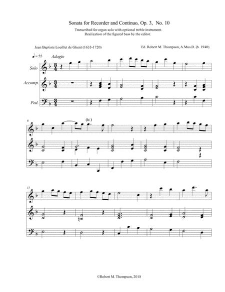 Beautiful Recorder Sonata Movement Transcribed For Orga Sheet Music