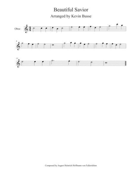 Beautiful Savior Easy Key Of C Oboe Sheet Music