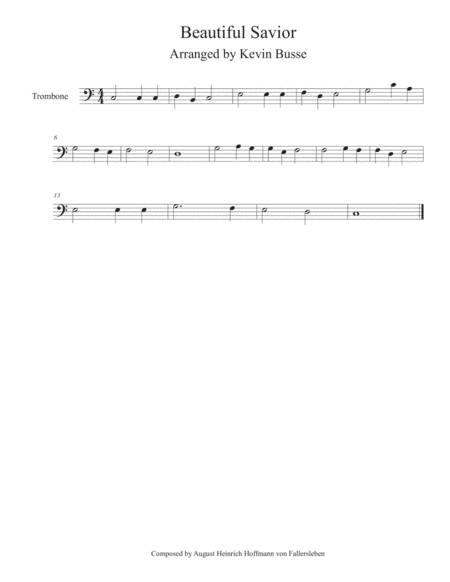 Beautiful Savior Easy Key Of C Trombone Sheet Music