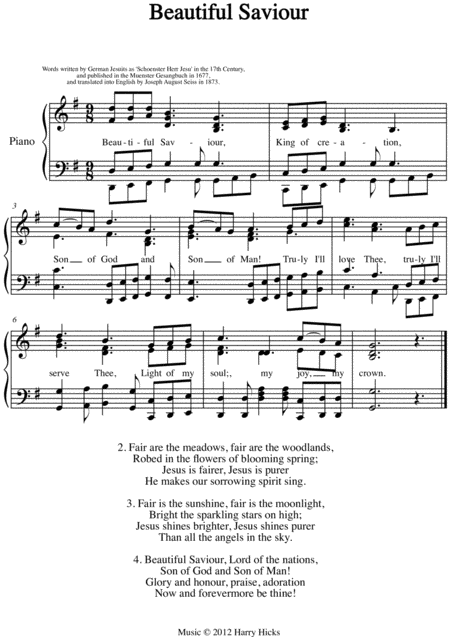 Free Sheet Music Beautiful Saviour A New Tune To A Wonderful Old Hymn