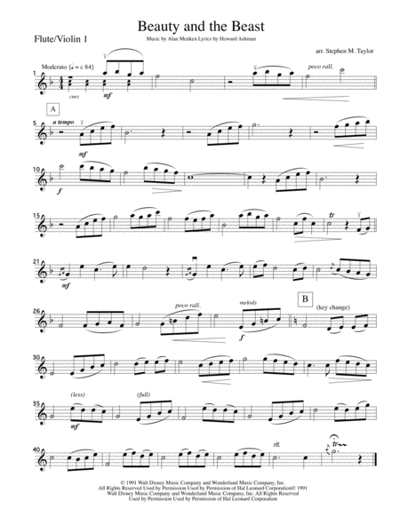 Beauty And The Beast Flute Quartet With Strings Sheet Music