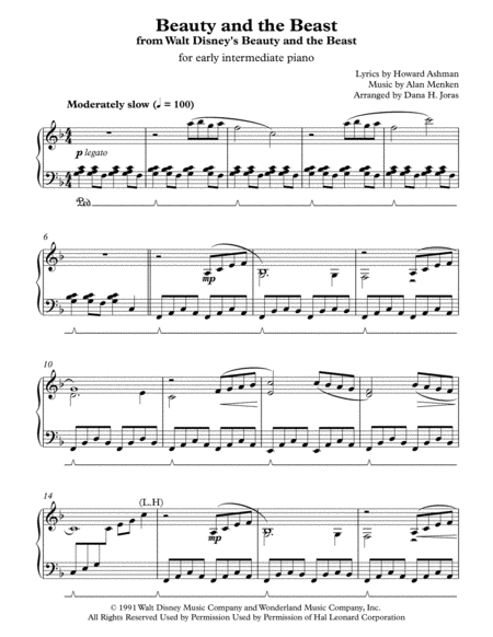 Beauty And The Beast For Early Intermediate Piano Sheet Music