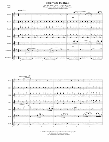 Beauty And The Beast For Flute Choir Sheet Music