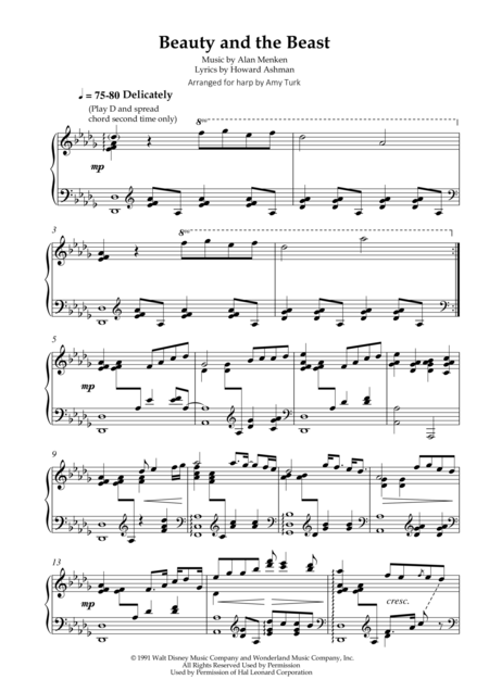 Free Sheet Music Beauty And The Beast Harp Solo