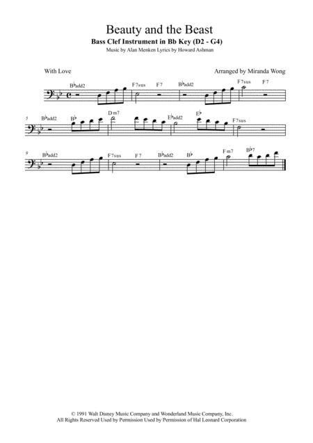 Free Sheet Music Beauty And The Beast Lead Sheet For Bass Clef Instruments With Chords