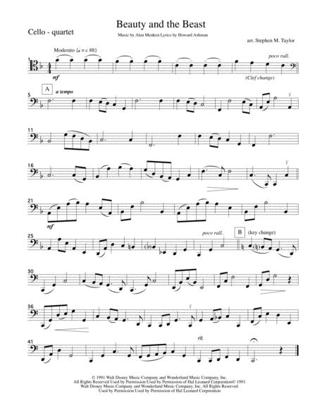 Beauty And The Beast String Quartet Sheet Music