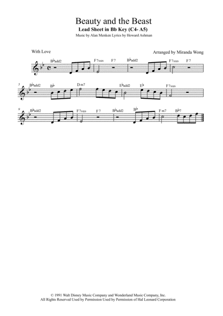 Free Sheet Music Beauty And The Beast Violin Solo In Bb Key With Chords