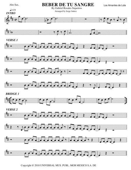 Beber De Tu Sangre Alto Sax Sheet Music