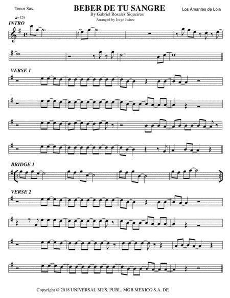 Free Sheet Music Beber De Tu Sangre Tenor Sax