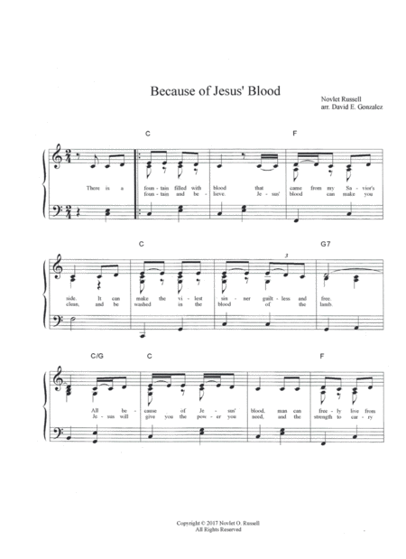 Because Of Jesus Blood Sheet Music