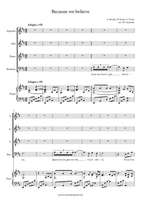 Free Sheet Music Because We Believe Piano Satb
