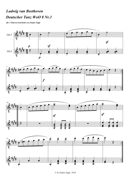 Beethoven 12 German Dances Woo 8 For Guitar Duet Sheet Music