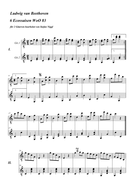 Beethoven 6 Ecossaises Woo 83 For Guitar Duet Sheet Music