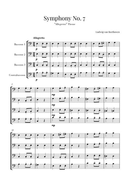 Beethoven Allegretto From Symphony No 7 For Bassoon Quartet With Contrabassoon Sheet Music