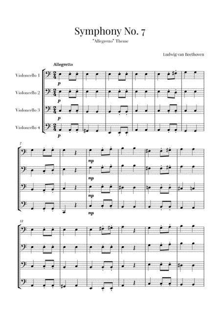 Beethoven Allegretto From Symphony No 7 For Cello Quartet Sheet Music