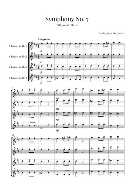 Beethoven Allegretto From Symphony No 7 For Clarinet Quartet Sheet Music