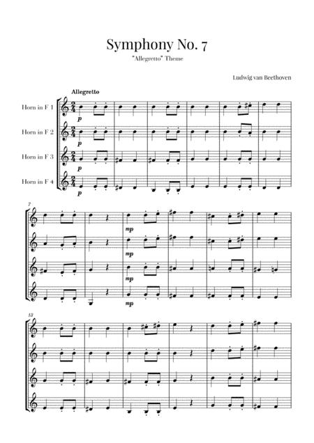 Free Sheet Music Beethoven Allegretto From Symphony No 7 For French Horn Quartet