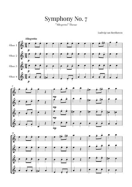 Beethoven Allegretto From Symphony No 7 For Oboe Quartet Sheet Music