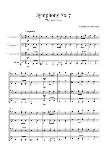 Free Sheet Music Beethoven Allegretto From Symphony No 7 For Trombone Quartet With Tuba