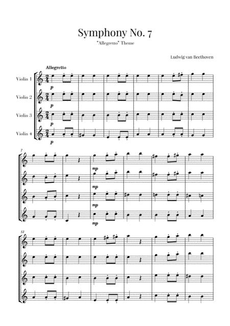 Beethoven Allegretto From Symphony No 7 For Violin Quartet Sheet Music