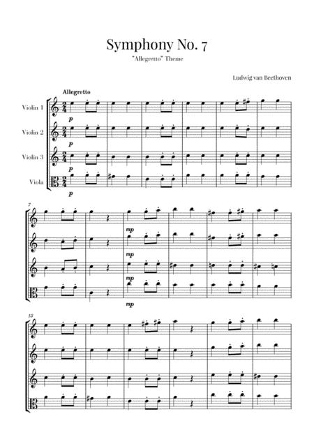 Beethoven Allegretto From Symphony No 7 For Violin Trio And Viola Sheet Music