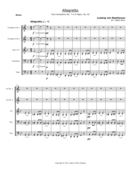 Beethoven Allegretto From Symphony No 7 In A Major Op 92 Sheet Music