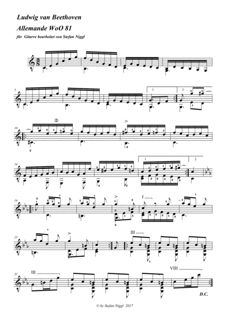 Beethoven Allemande Woo 81 For Guitar Solo Sheet Music