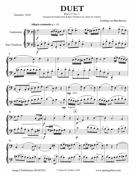 Free Sheet Music Beethoven Duet Woo 27 No 1 For Euphonium Bass Trombone