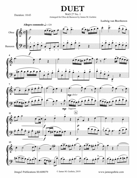 Free Sheet Music Beethoven Duet Woo 27 No 1 For Oboe Bassoon