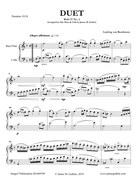 Beethoven Duet Woo 27 No 2 For Bass Flute Cello Sheet Music