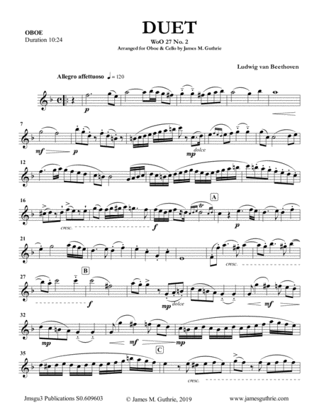 Beethoven Duet Woo 27 No 2 For Oboe Cello Sheet Music