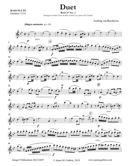 Free Sheet Music Beethoven Duet Woo 27 No 3 For Bass Flute Bass Clarinet