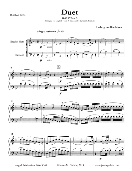 Beethoven Duet Woo 27 No 3 For English Horn Bassoon Sheet Music