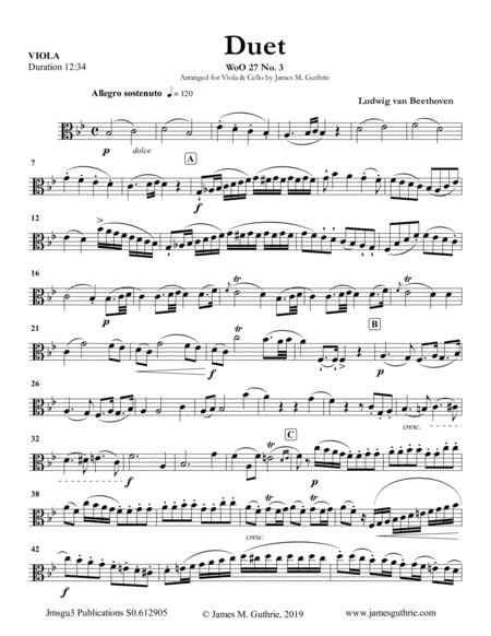 Beethoven Duet Woo 27 No 3 For Viola Cello Sheet Music