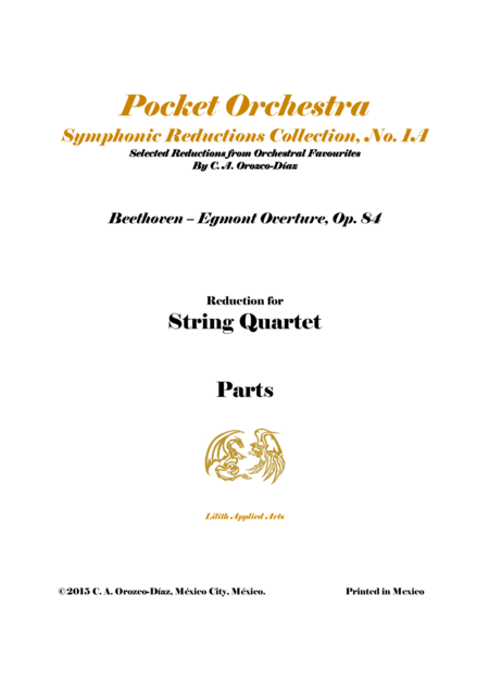 Beethoven Egmont Overture Op 84 String Quartet Arrangement Parts Sheet Music